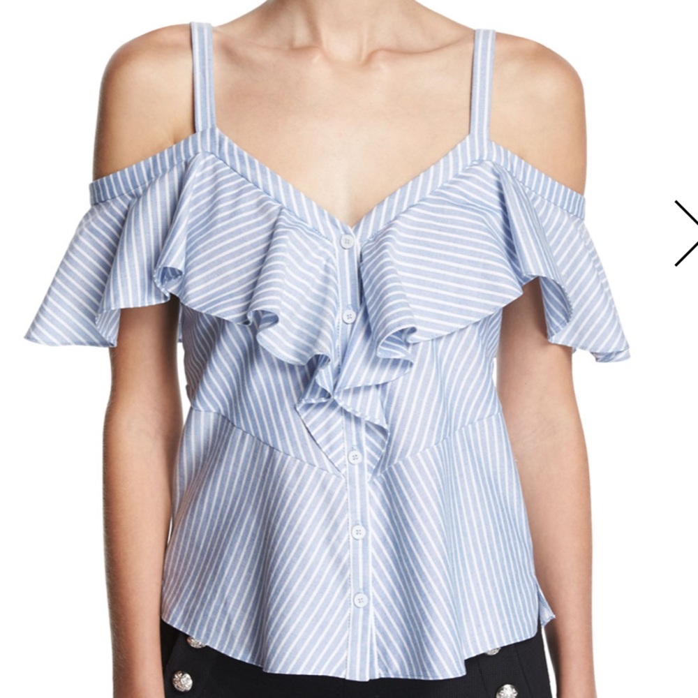 Veronica Beard Striped Off Shoulder Top